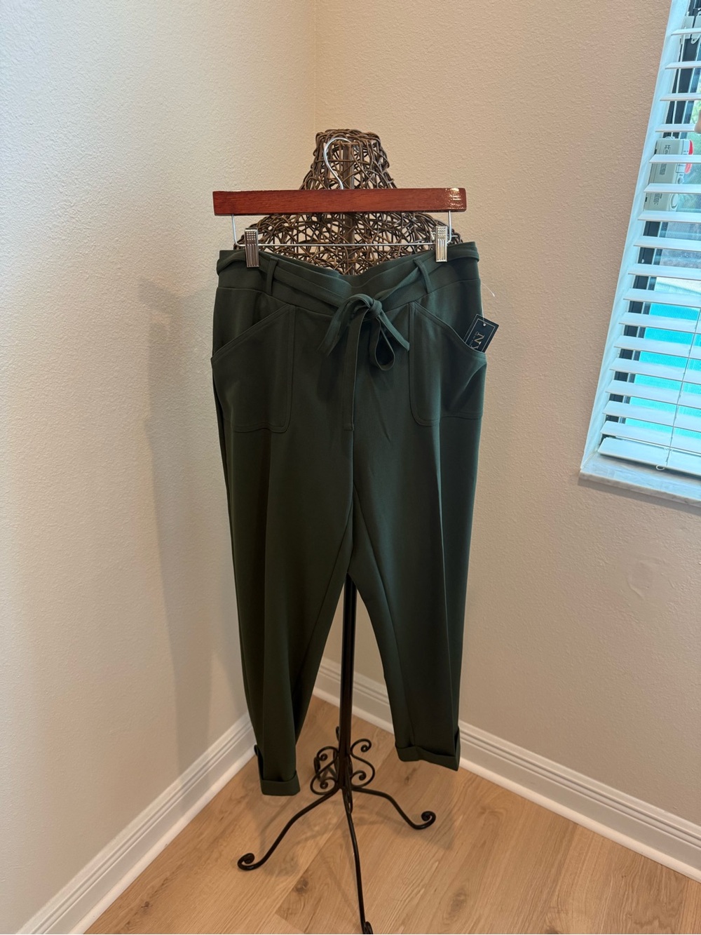 High-Waist Tie Front Olive Women’s Trousers